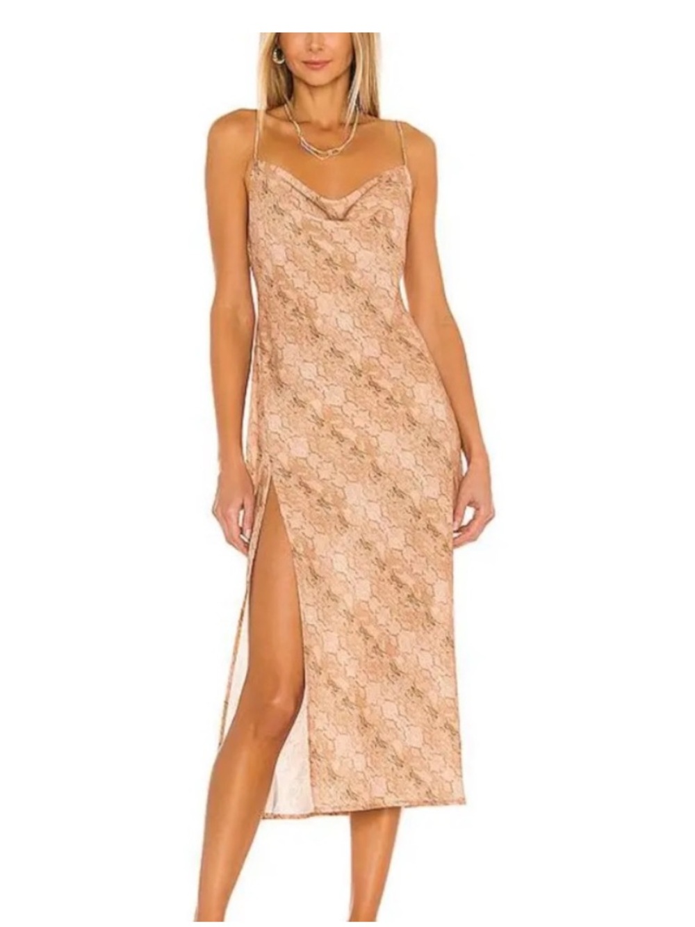 RESA Lace-Print Slip Dress in Blush Tan